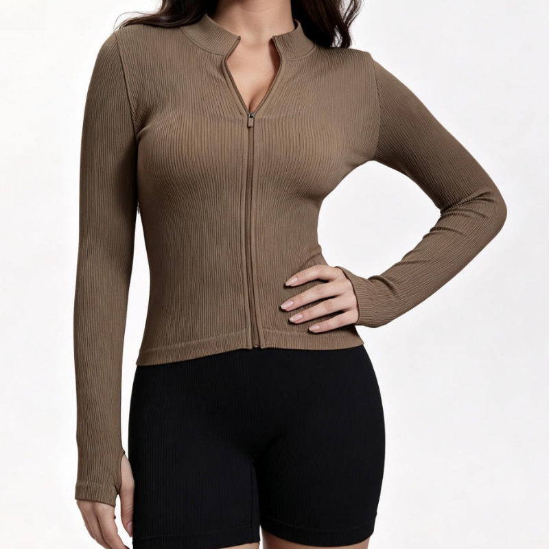 Women Ribbed Long Sleeve Zip U - Yoga For Fitness review and price